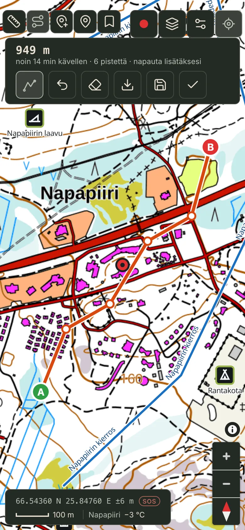 A route drawn freehand on the map.